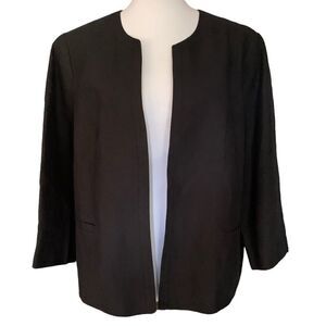 Talbots Linen Black 3/4 Sleeve Lined Cropped Jacket Sz 16P